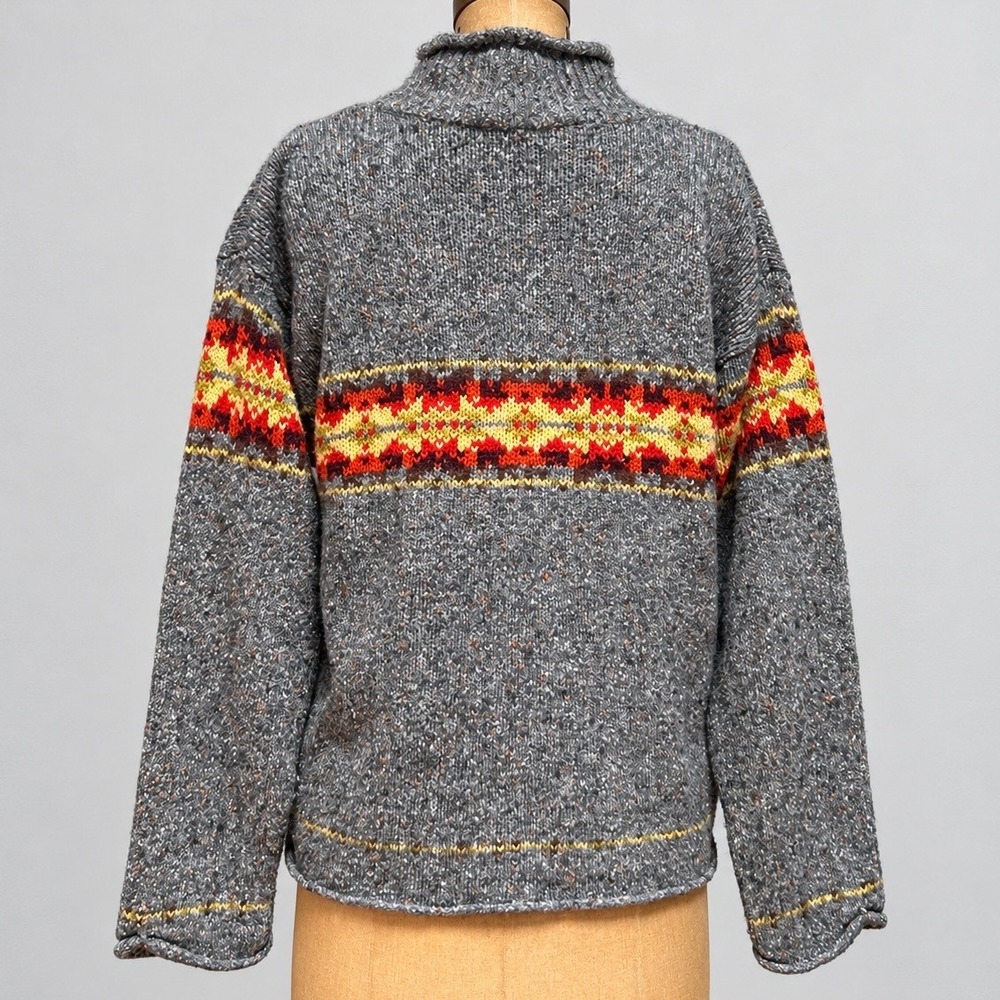 Fresno Wool Blend Sweater S Gray Fair Isle Nordic Ramie Knit Pullover - Picture 2 of 7